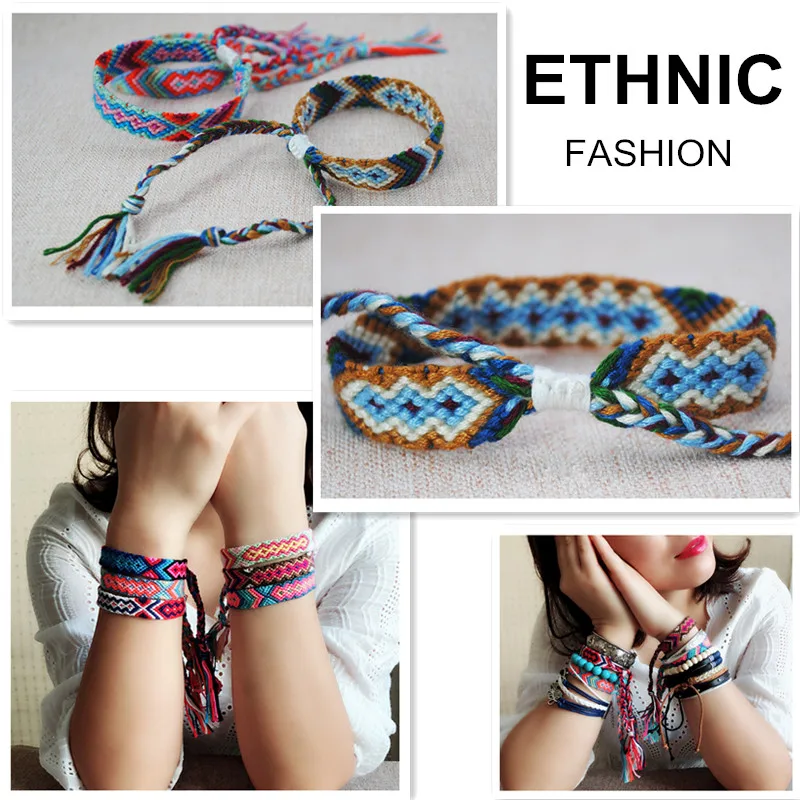 Женский и мужской плетеный браслет Boho хиппи в стиле бохо с плетением из нитей