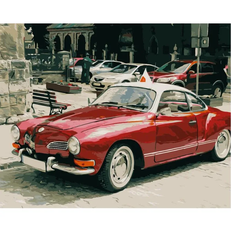 

Diy Oil Painting By Numbers Wall Decor Picture On Canvas Drawing Coloring By Number Red Car Oil Paint