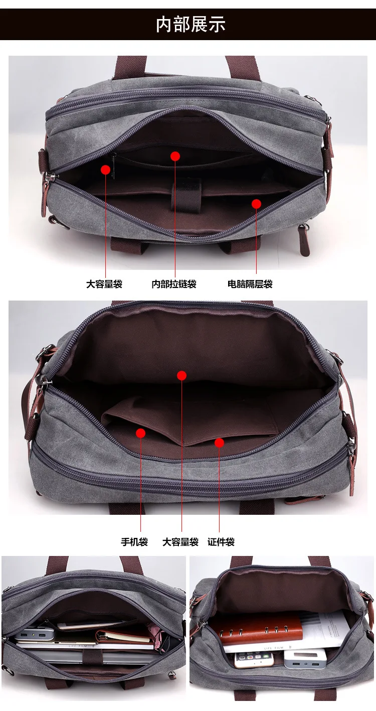 Бренд для мужчин Холщовая Сумка кожа Портфели Дорожный чемодан Посланник Tote назад сумки большой повседневное бизнес карман для ноутбука