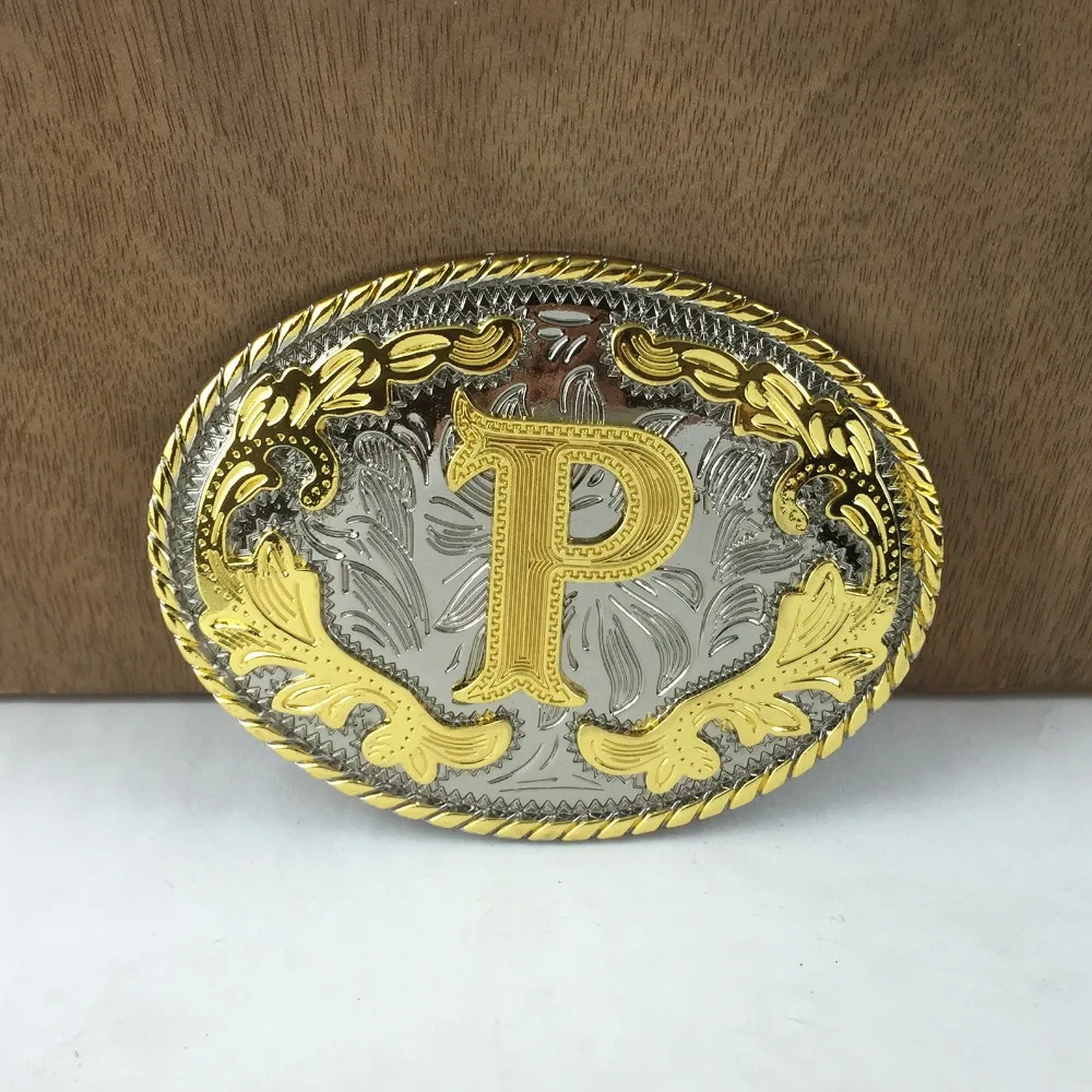 

BuckleClub western flower letter P cowboy belt buckle FP-03702-P gold with silver FINISH 4cm width loop drop shipping