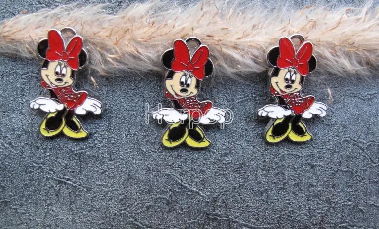 Lot 20pcs cartoon dancing red minnie Metal Charm Key chain necklace Pendants DIY Jewelry Making Mobile Phone Accessories | Украшения и