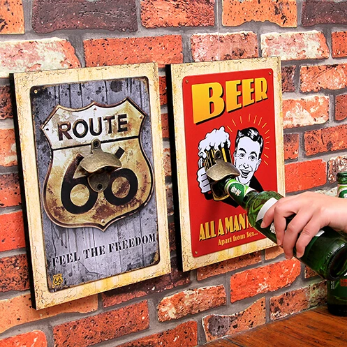 

New! American Vintage Style Heavy Creative Beer Bottle Opener Wooden Wall Decor Can Opener Mixed Design Bar & Home Wall Decor