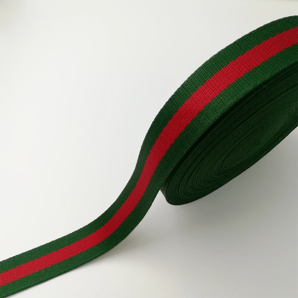 25mm 1" wide webbing 10 yards Green red Striped polyester bing