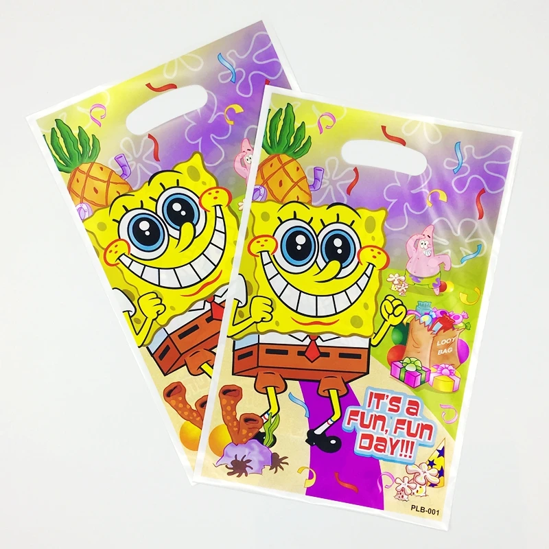 10pcs SpongeBob Theme Bag with Patrick Star Gift Girl Kids Favor Birthday Party Supplies Child Loot Gifts Plastic Storage Bags