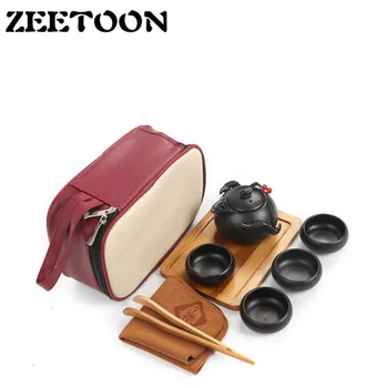 

Portable Travel Tea Set Ceramic Quick 1 teapot 4 teacup Two Cup Car Office Outdoor Kung Fu Tea Set with Tray Teaware Storage Bag