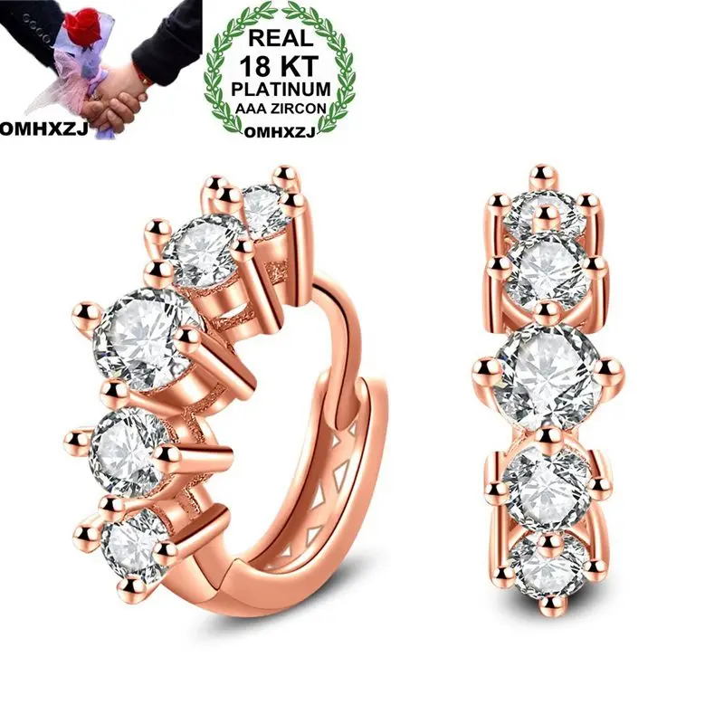 

OMHXZJ Wholesale Personality Fashion OL Woman Girl Party Shining Zircon 18KT White Gold Rose Gold Hoop Earrings YE456