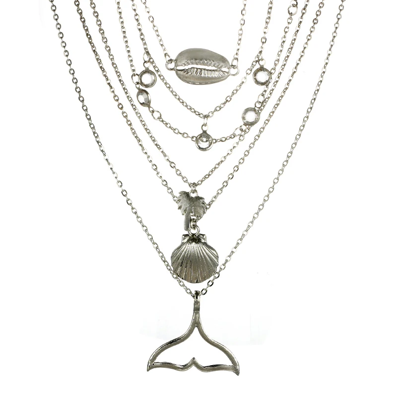 Tocona богемный многослойный резной корпус кулон в виде рыбьего хвоста Чокеры ожерелья для женщин винтажные антикварные серебряные ожерелья 4935
