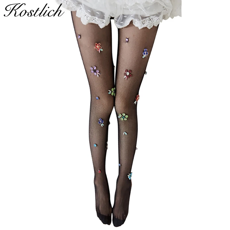 Kostlich Embroidered Diamond Sexy Tights Women Stockings