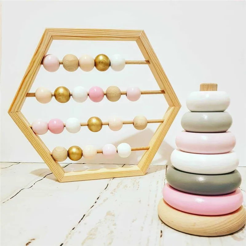 

New Nordic Style Natural Wooden Abacus With beads Craft Baby Early Learning Educational Toys Scandinavian Style Baby Room Decor
