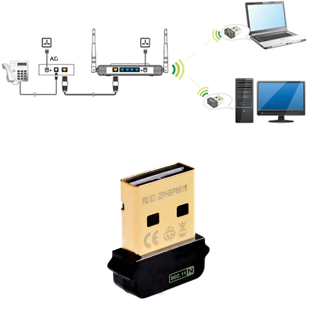 centechia New Design Convenient Mini Wifi Adapter Portable 150Mbps Network Card USB Signal