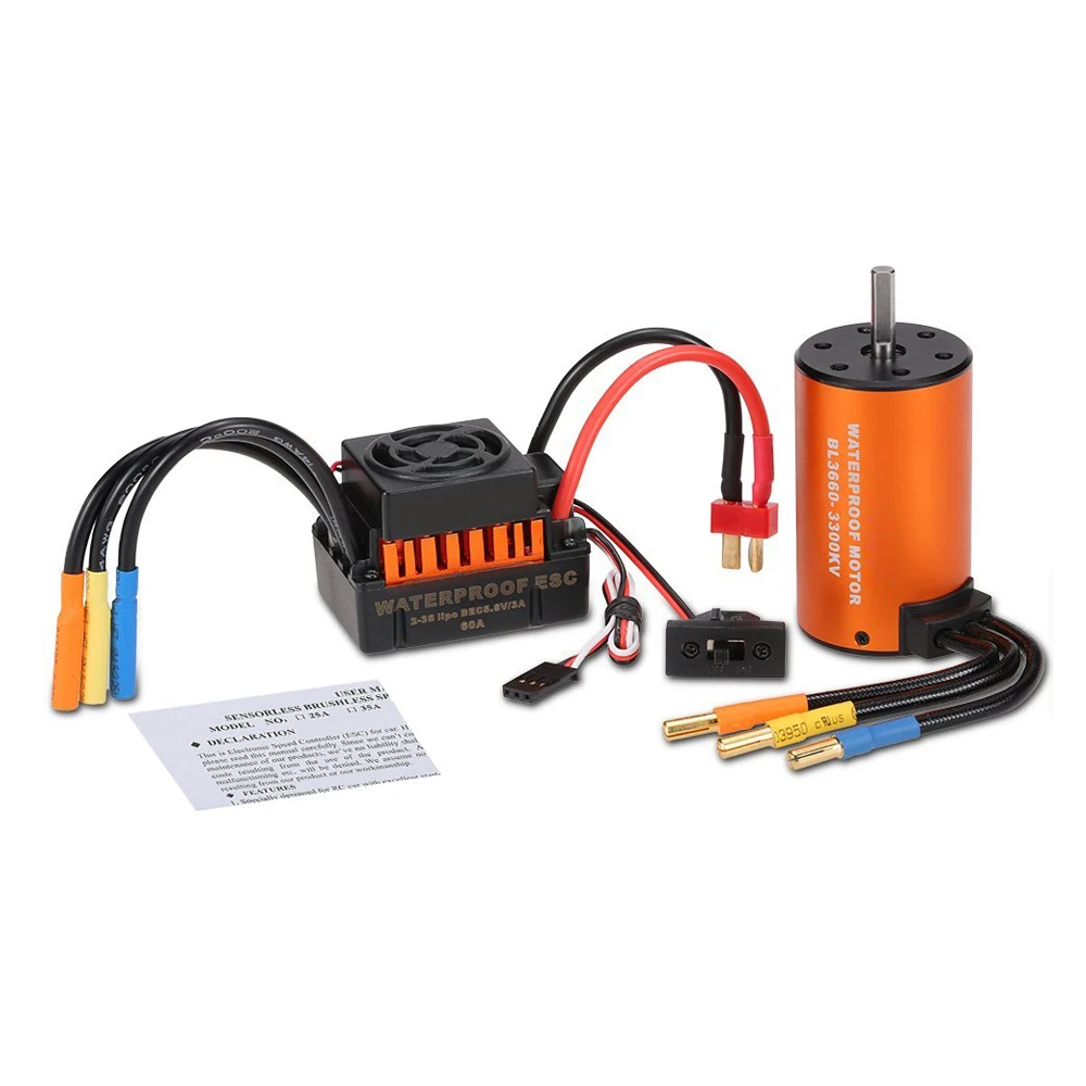 

HOT SALE Upgrade Waterproof 3660 3300KV Brushless Motor with 60A ESC Combo Set for 1/10 RC Car Truck