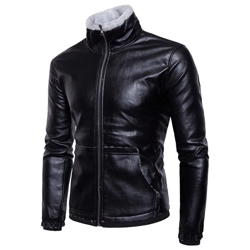 MORUANCLE New Men's Winter Fleece Lined Leather Jacket
