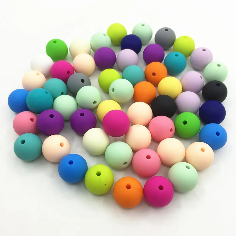 NEW!100PCS/lot DIY 15MM Silicone Teething Necklace beads Full colors
