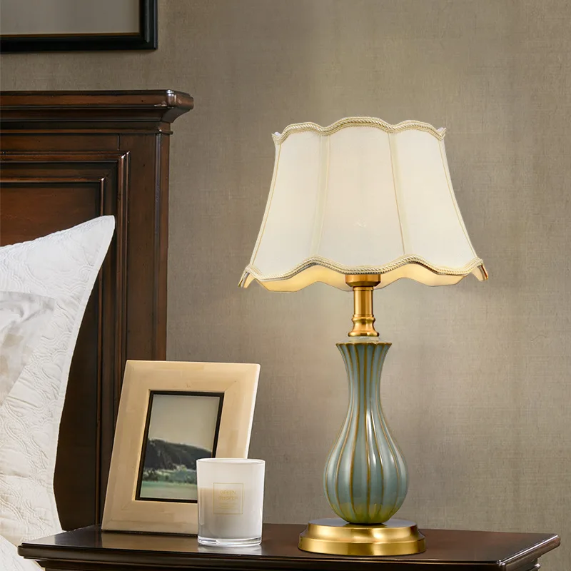 

American country style simple copper ceramic table lamp living room bedroom bedside study desk decoration home art WF529136