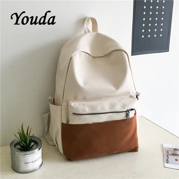 

Youda New Large Capacity Satchel Student Canvas Bag Solid Color Backpack Simple Casual Ladies Schoolbag College Style Backpacks