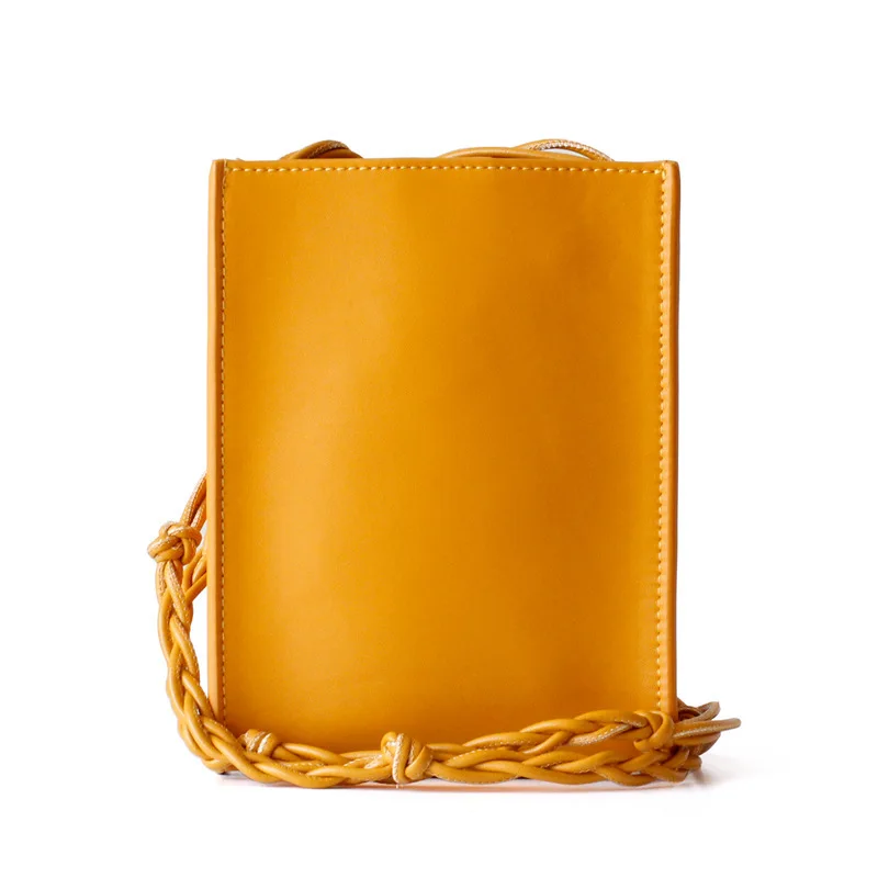

Girl Single Shoulder Span Package Weave Rope Small Square Bag Genuine Leather Mobile Phone Handbag Crossbody Bags For Women