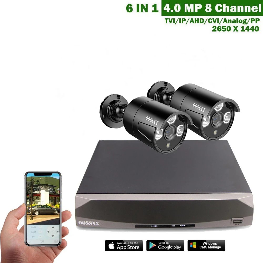 

OOSSXX 8CH DVR 4.0MP HDMI CCTV System Video Recorder 2PCS 2650*1440 Security Waterproof Night Vision Camera Surveillance Kits