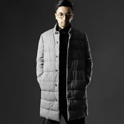 LinenAll, мужская верхняя одежда из хлопка, зимний пуховик в китайском стиле, мужской пуховик со стоячим воротником, средней длины, мужской утепленный пуховик QF
