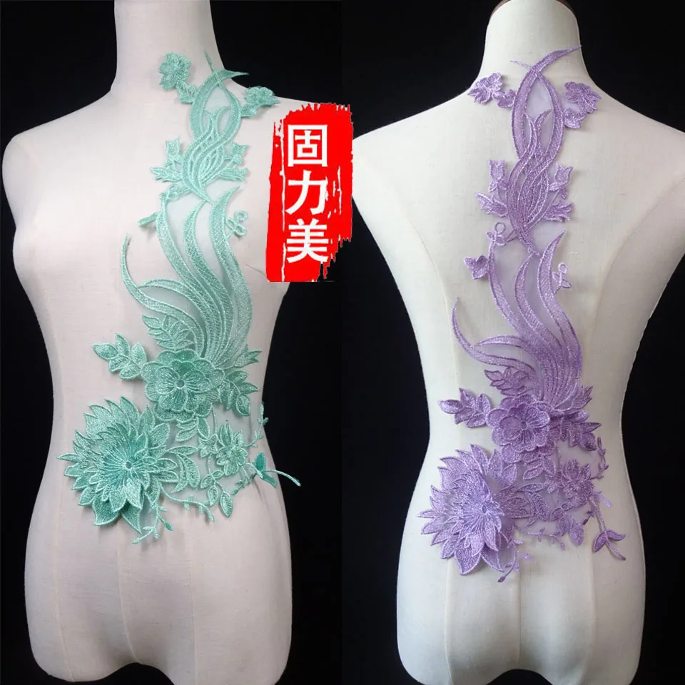 

2pc luxury mint green purple dark blue champagne caramel lace applique with 3D flowers handmade patch for expensive clothing