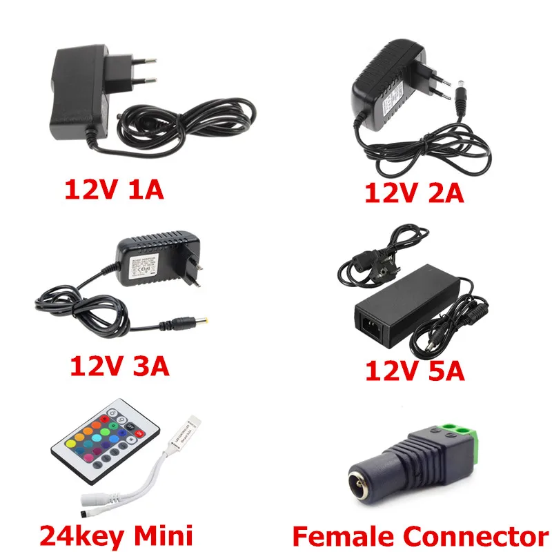 Светодиодный Питание 12V 1A 2A 3A 5A драйвер адаптера переменного тока 100~ 240V трансформатор EU US вилка с 24key ИК-пульт дистанционного управления и разъемом для плавательного бассейна