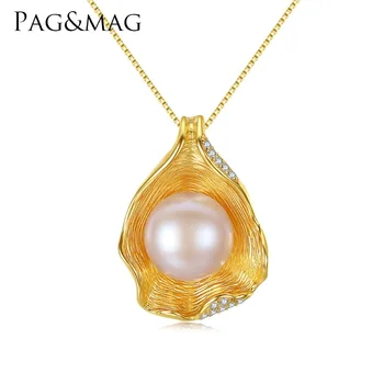 

PAG&MAG Charm Shell Design Pearl Jewelry 925 Sterling Silver Jewelry Fashion Pearl Pendant Necklaces for Women 18k Gold Color