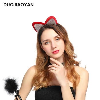 

DUOJIAOYAN 2019 Glitter Sequins Cat Ear Hairband Rhinestone Headband Crystal Hair Hoop Animal Party Cute Cartoon Headpiece