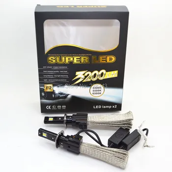 

70sets/Lot High Quality 24W 3200LM F2 P2 fanless LED Headlight Kit Sinlge Beam H7 H8 H9 H10 H11 9005 9006 H16 PSX24W