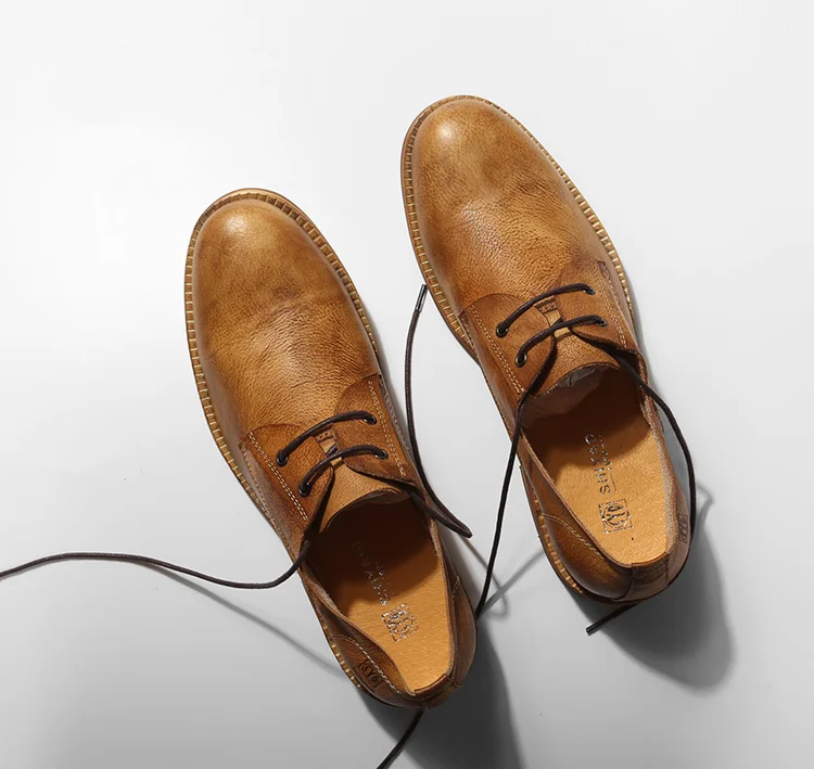 Европейский стиль; Мужские Винтажные простые дышащие кожаные туфли с круглым носком; коричневые удобные мужские туфли из натуральной яловой кожи на плоской подошве; размер 44