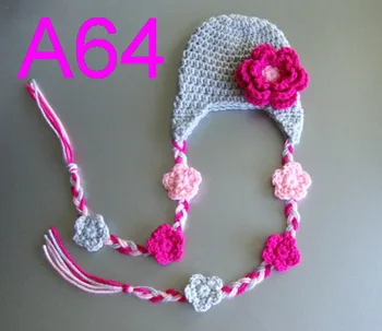 

free shipping,10piece/lot Fashion Cute Baby Girl Crochet Hat Beanie Ear Warm New,100% handmade Girl Crochet flowers Hat caps