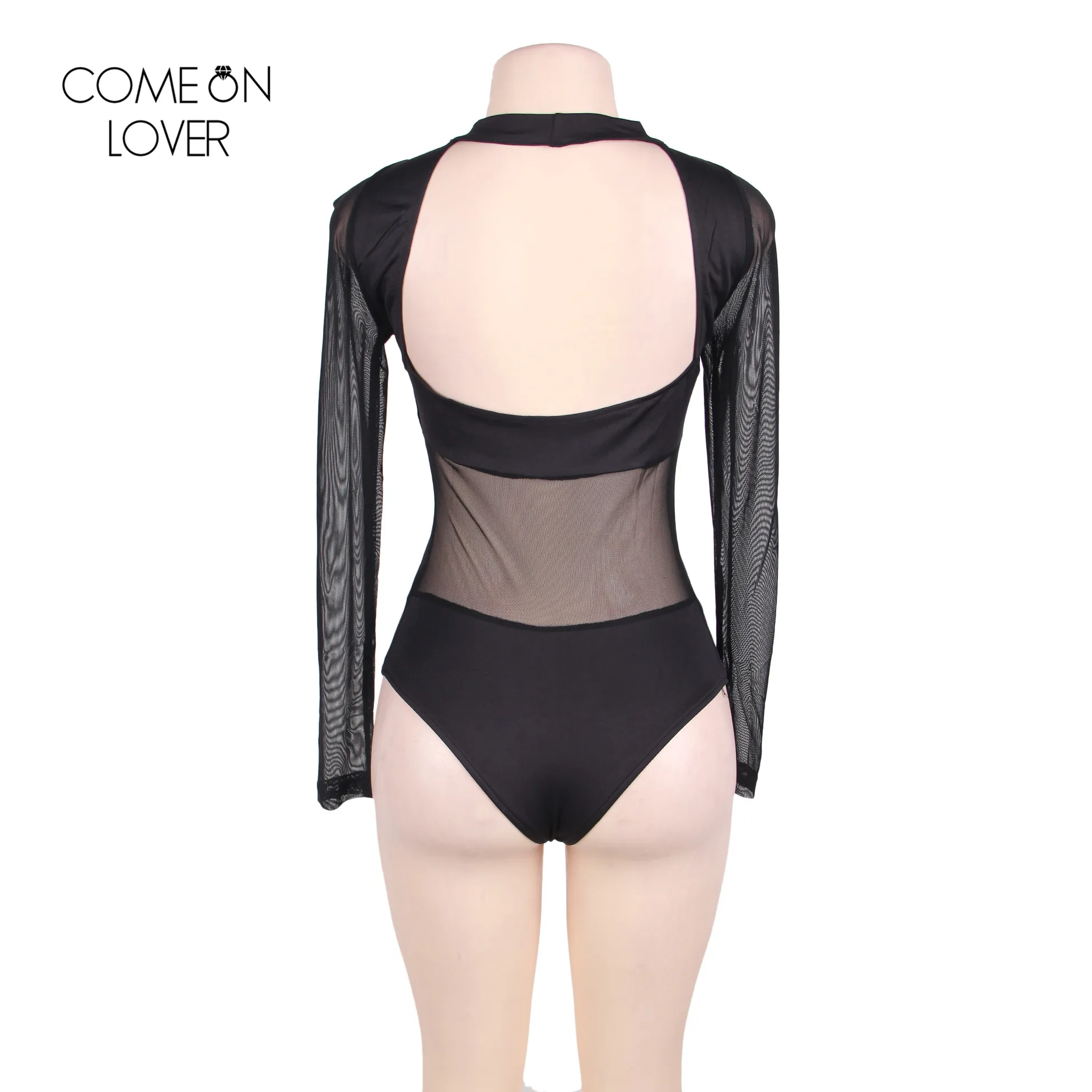 Comeonlover bodysuit long sleeve womens rompers black backless body manga longa jumpsuit short RI70187