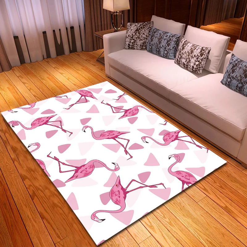 

Nordic Flannel Living Room Carpets Point Plastic Bottom Antiskid Area Rugs Child Room Decor Floor Mat Flamingo 3D Rug and Carpet