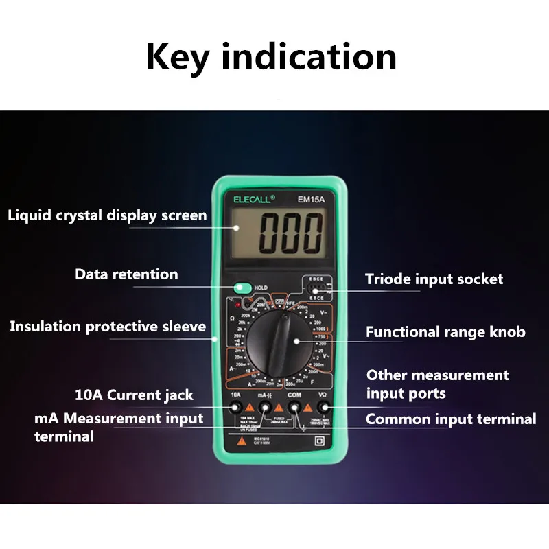 Цифровой мультиметр EM15A 2000 отсчетов ручной настраиваемый мультиметр ЖК-дисплей AC/DC тестирование тока