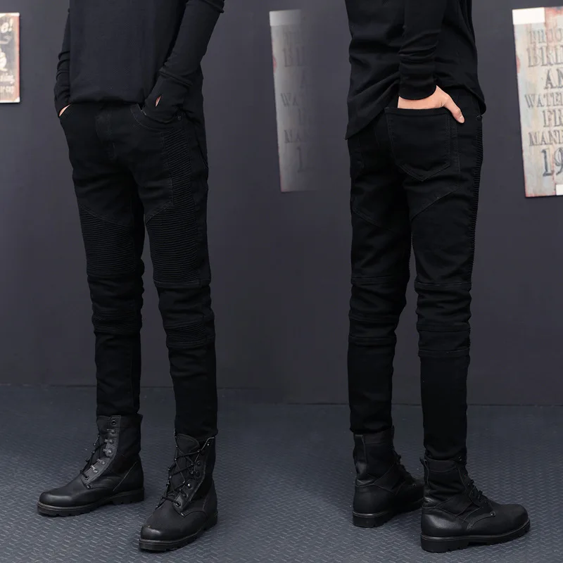 

2017 New explosion Solid color Denim Pants locomotive ride Jeans tide brand locomotive pants slim pants microejection jeans