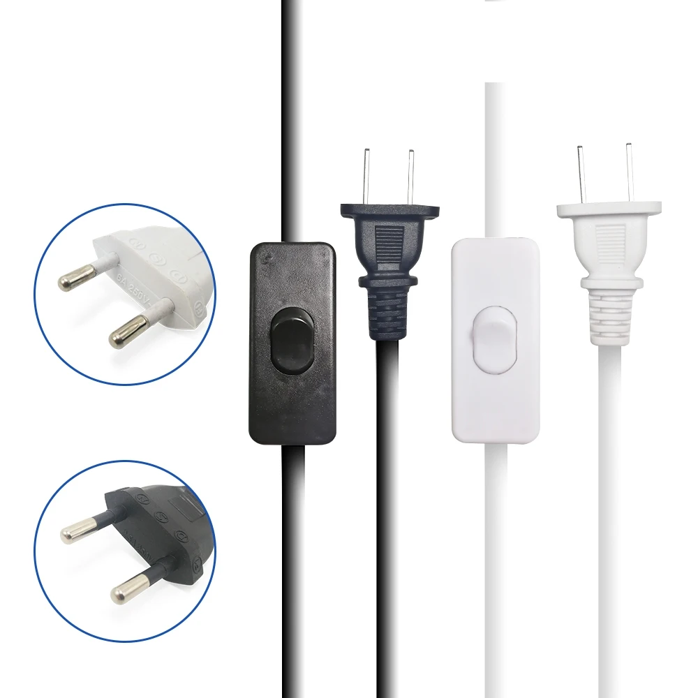 Dual-Color 1.8m AC Power Extension Cord with On/Off Switch and US Plug Adapter