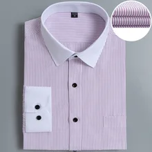 Модные Лоскутные белые рубашки с воротником и длинным рукавом в полоску для мужчин, строгие рубашки, облегающие удобные мужские рубашки