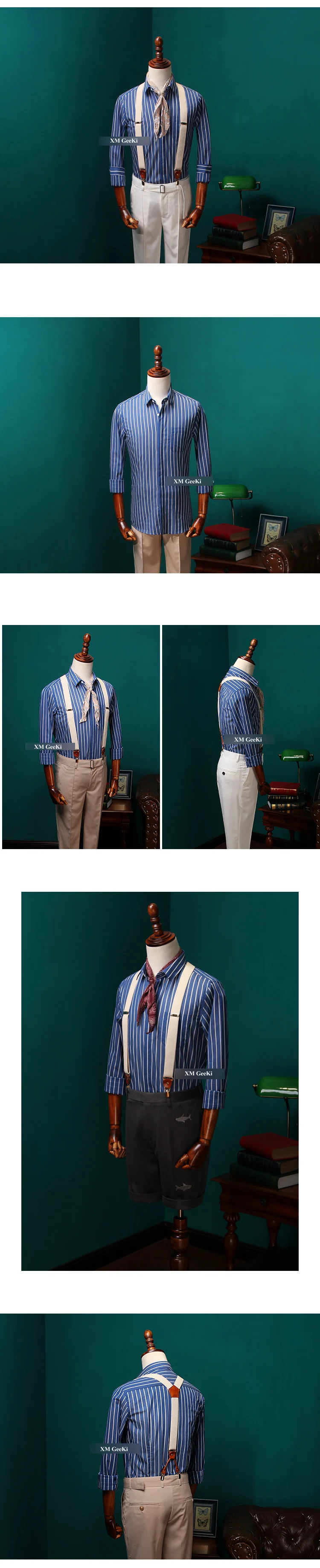 Новое поступление мужские корейские летние тонкий длинный рукав рубашки в британском стиле черные и синие полосы мужской Бизнес Рубашки