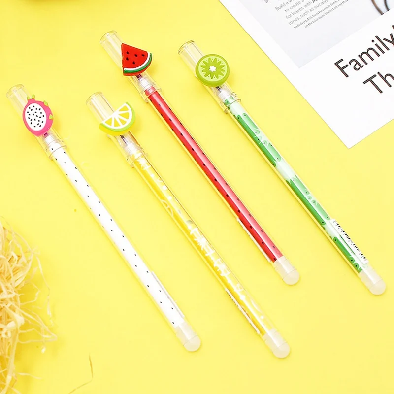 

Cute Dragon Fruit Kiwi Watermelon Lemon Erasable Gel Pen Blue Ink 0.4mm Gel Pen Student Stationery Style Random