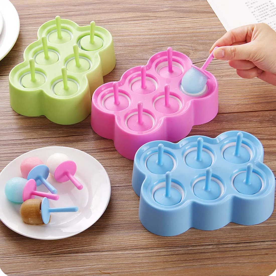 New Arrival 1PC Summer 6 Jelly shaped Ice Cream Mold Silicone Sticks