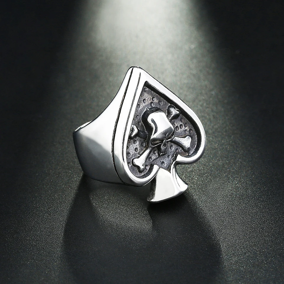 

Hip Hop Punk Rock Stainless Steel Ace of Spades Ring for Men Evil Skeleton Medal Ring Male Biker Jewelry Accessories Wholesale
