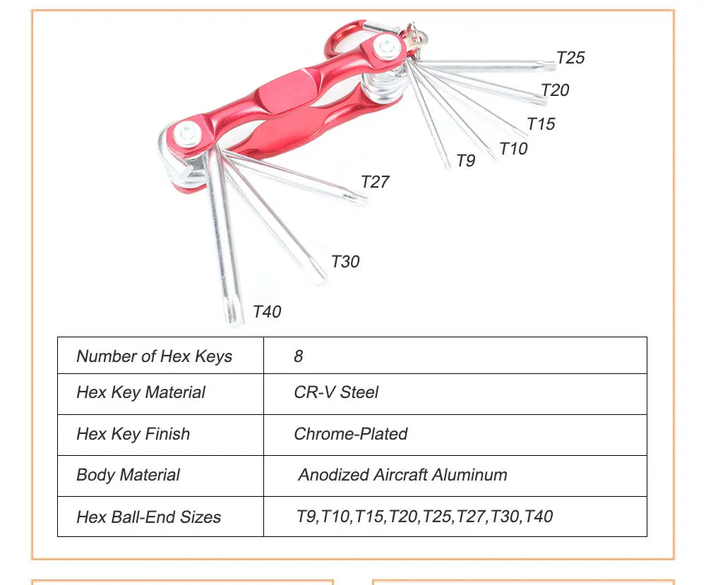 8 шт. T9-T27 набор ключей алюминиевый складной Torx ключ набор шестигранный ключ Карабин шестигранный ключ анодированный самолет