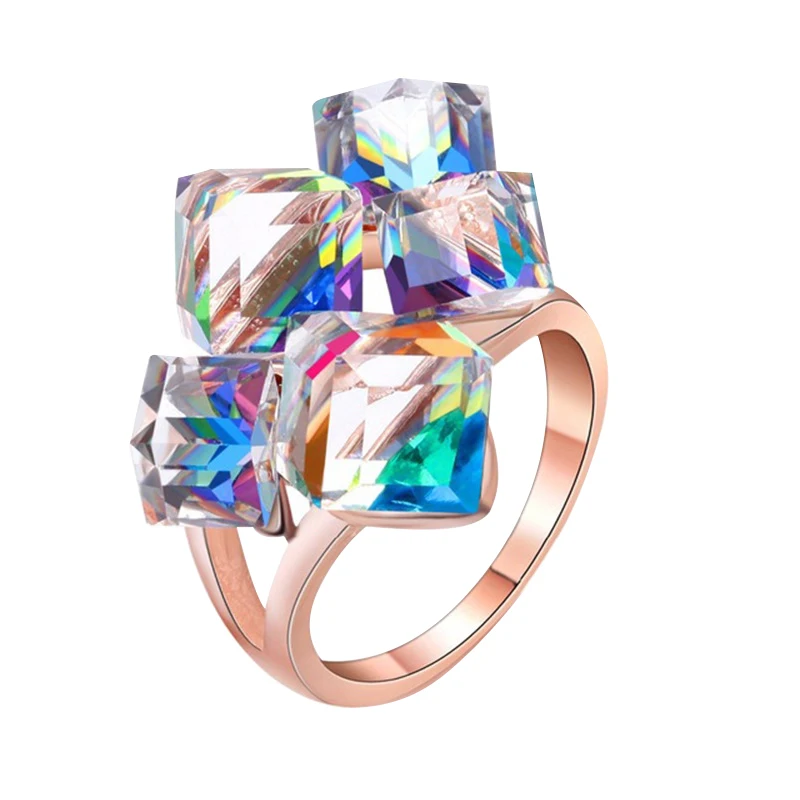 Вечерние кольца с кристаллами и австрийскими кристаллами, геометрическое магическое кольцо с квадратным кубиком для женщин, модное ювелирное изделие, Коктейльные кольца Bague Femme - Цвет основного камня: Белый