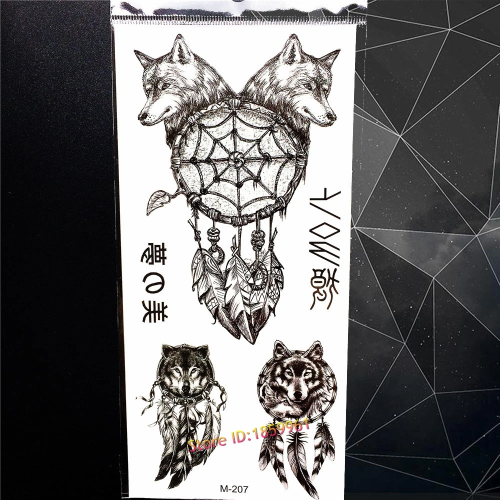 Black Wolf Dreamcatcher Designs Temporary Tattoo Sticker Women Men Body Art  Flash Fake Tattoo Indian Feather Dream Catcher Tatoo|tattoo indian|tattoo  stickertemporary tattoo sticker - AliExpress
