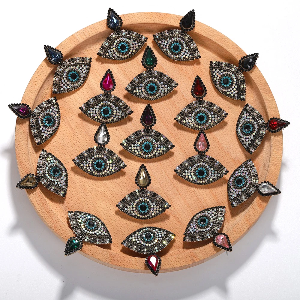 

Dvacaman 2019 New Unique Geometric Eye Crystal Drop Earrings for Women Shiny Rhinestone Dangle Statement Earrings Trendy Jewelry
