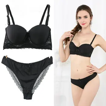 

Women Underwear Solid Vs Bra Thong Sets Sexy Plus Size Lingerie Suit Lace Bra And Panties Female Push Up Bra Set