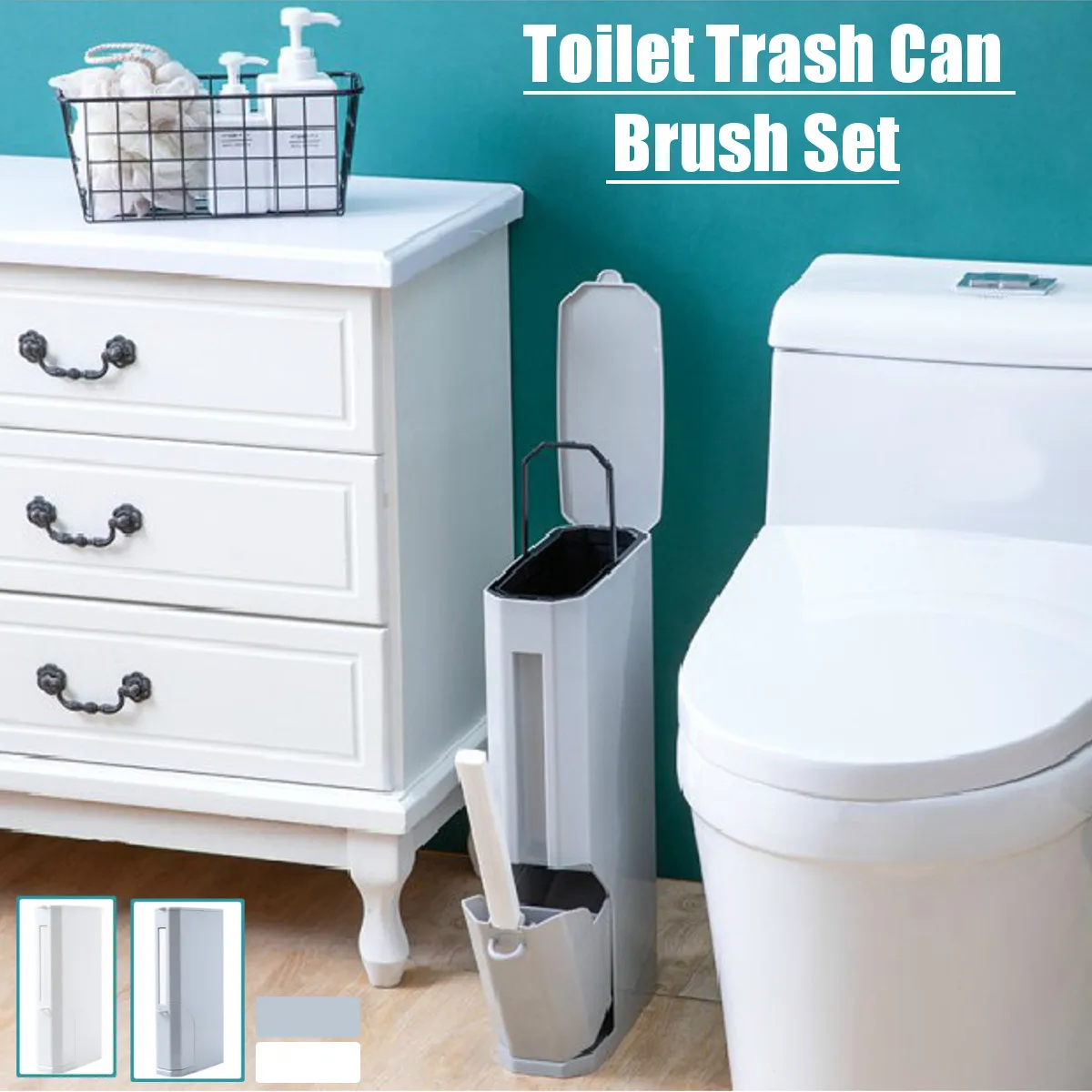 

6L Narrow Plastic Trash Can Set with Toilet Brush Bathroom Waste Bin Dustbin Trash Cans Garbage Bucket Garbage Bag Dispenser