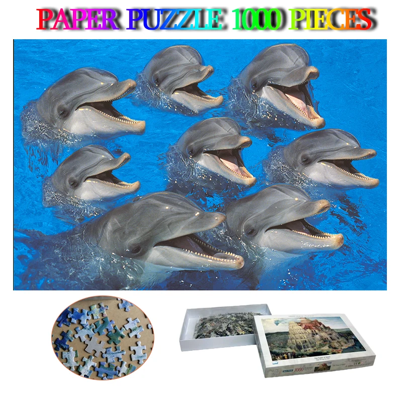 

Bottlenose Dolphins Paper Adults 1000 Pieces Puzzle Lovable Animal Jigsaw Puzzles Toys DIY Kids Adult Decompression Puzzle Gift