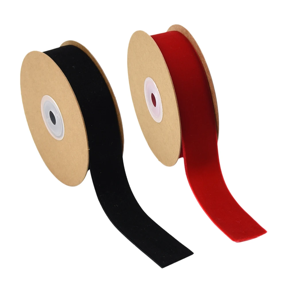 2 Rolls /pack 20yds Lace Trim Sewing Crafts Velvet Ribbons 1cm For Clothes Shoes Bags Ornaments Gift Wrapping  Black + Red
