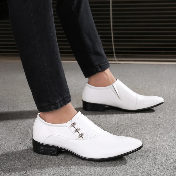J.DOING High Heel Leather Shoes for Men White Wedding Shoes Fashion Red  Dress Party Shoes Lace Up Formal Shoes Korean Style Pointed Toe Business  Oxford Shoes for Men High Increase Dance Nightclub
