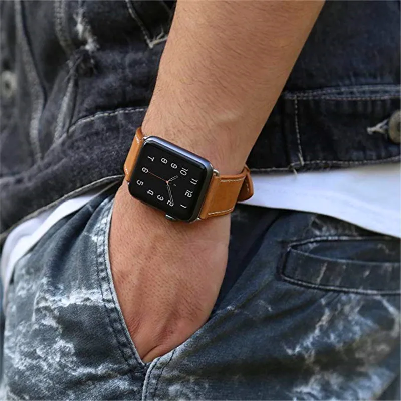 Для Apple Watch группа 4/3/натуральная кожа часы с ремешком-браслетом аксессуары замена Браслет для Iwatch 44/42/40/38 м