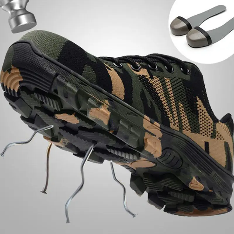 Comprar Botas de trabajo para hombre zapatos de punta de acero para hombre para Trabajo y Seguridad camuflaje verde militar botas a prueba de perforaciones zapatos de seguridad